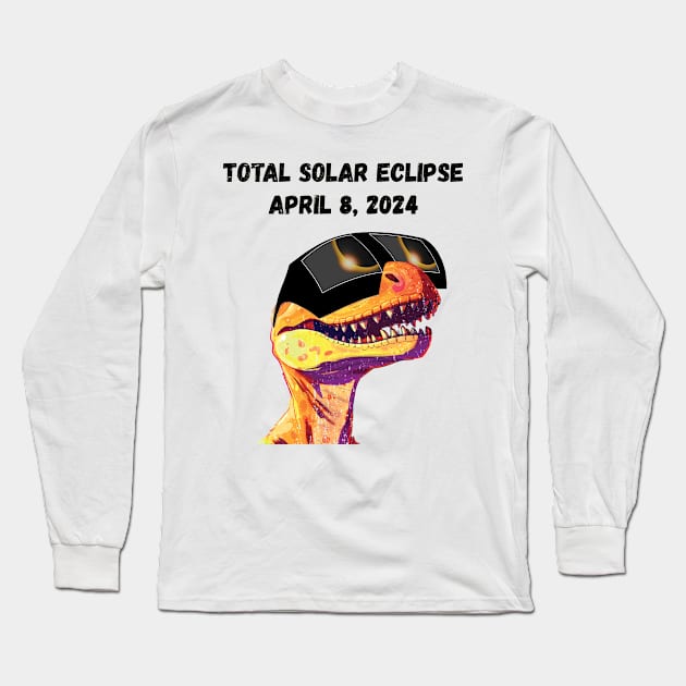 Total Solar Eclipse Grunge Dinosaur—Black text Long Sleeve T-Shirt by Rocky Ro Designs